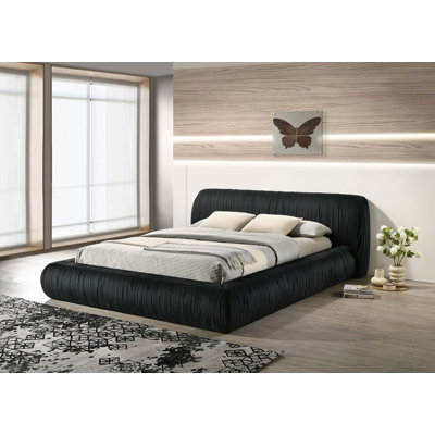Contemporary Pleated Upholstered Platform Bed