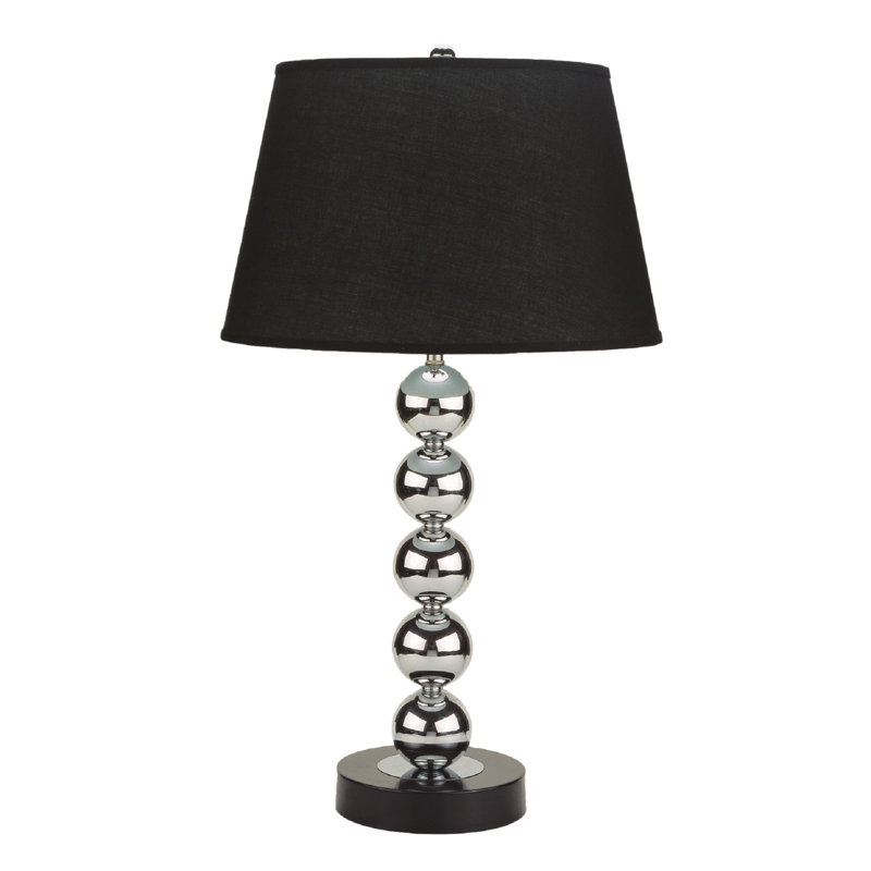 2-Piece Modern Table Lamp Set Black Silver Reflective Spheres | Gift Idea