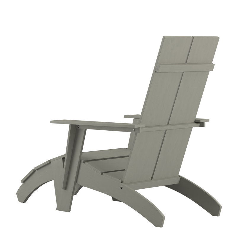 Brady Modern All-Weather Dual Slat Adirondack Style Chair with Footrest, Gray