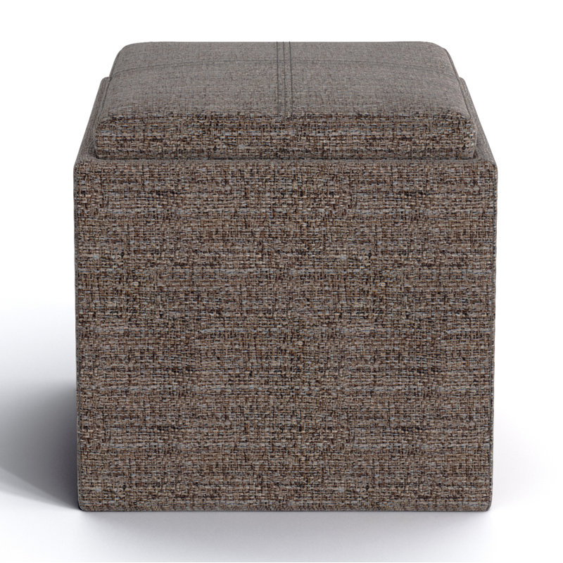 Rockwood 17"W Upholstered Vegan Leather Contemporary Square Storage Cube Ottoman with Flip-Over Tray, Assembled
