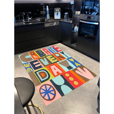 "Create Every Day" Colourful and Text Woven Base Rug