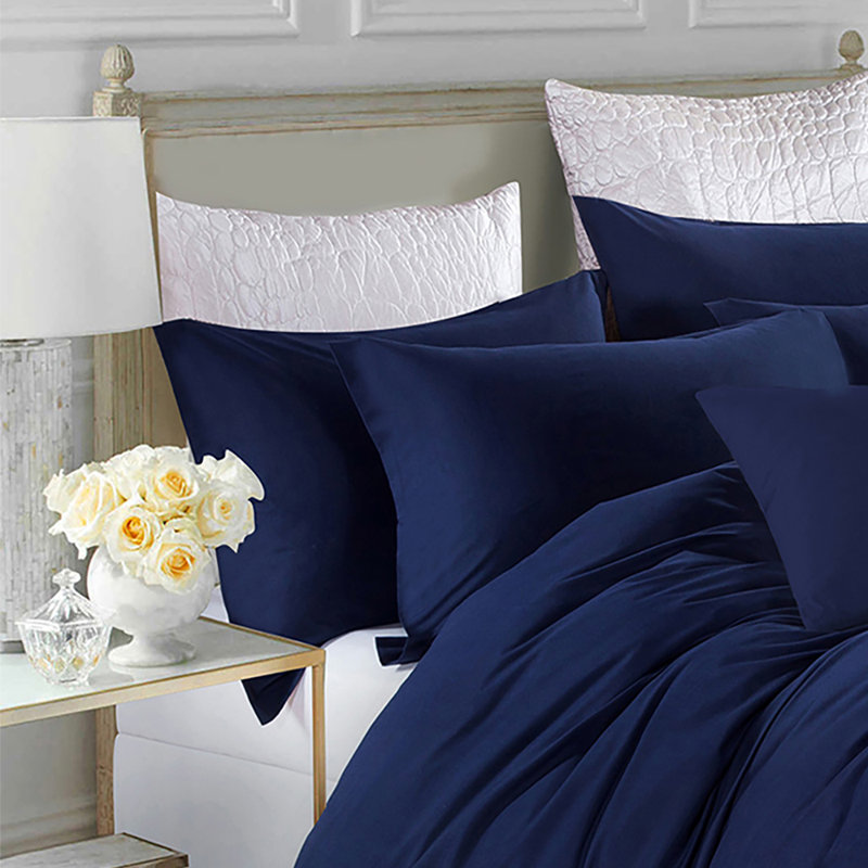 Marnisha Microfiber / Polyester Solid Colour Duvet Cover Set with Pillowcases, Navy