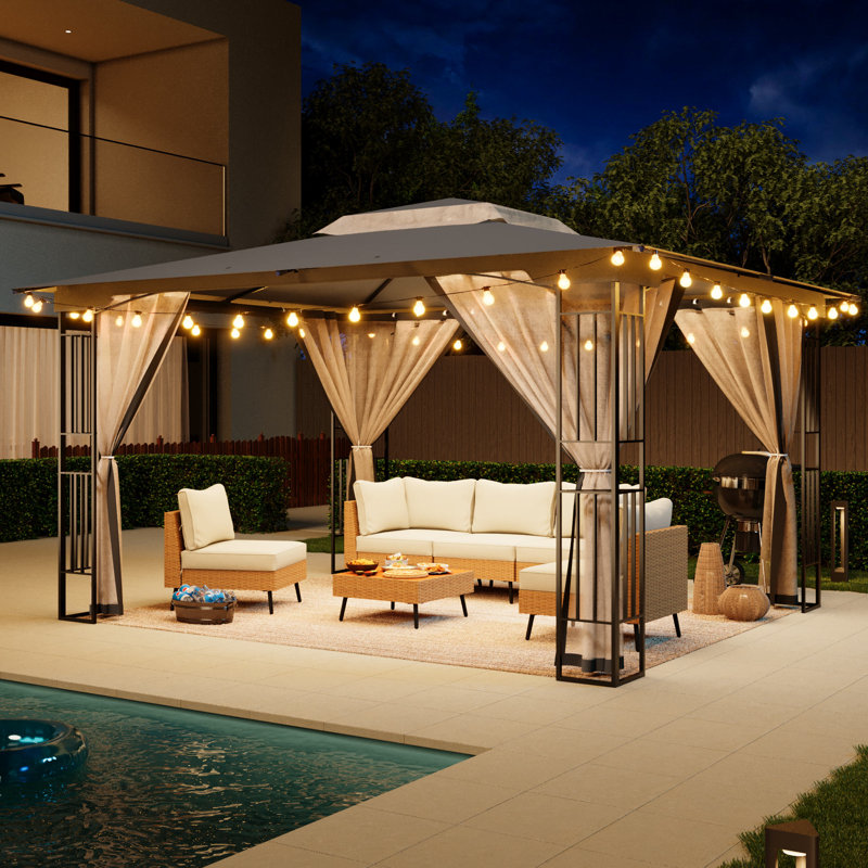 Pavillon de jardin à double toit 13 pi x 11 pi avec moustiquaire, abri de jardin robuste, 104.33" H x 128.34" W x 155.9" D