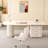 White Half-circle Sintered Stone+Manufactured Wood with 3 drawers desk-108643987