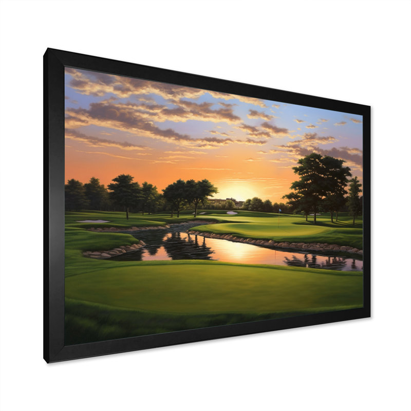 «Golf Dawn On The Put II» - art mural golf, Cadre simple noir, H 30 po x l 40 po x P 1,5 po