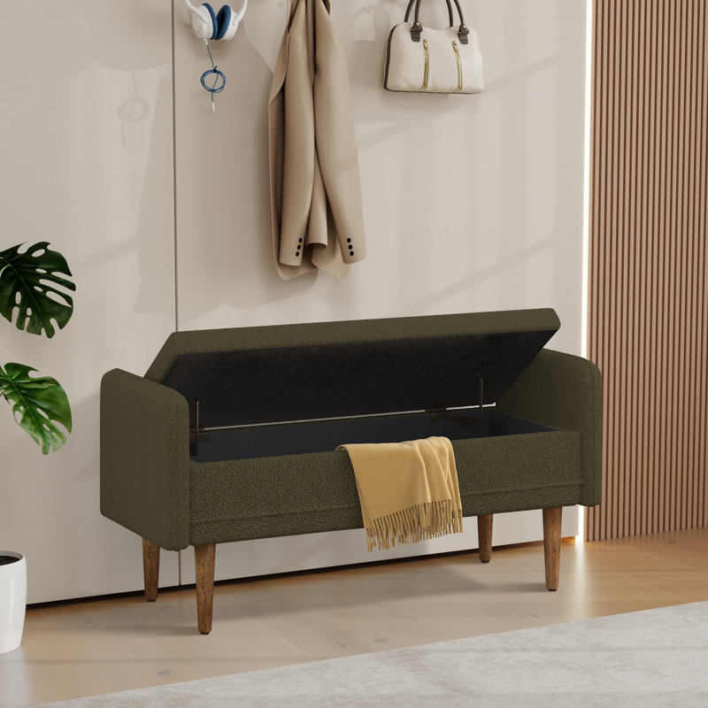 Upholstered Storage Bench, Green