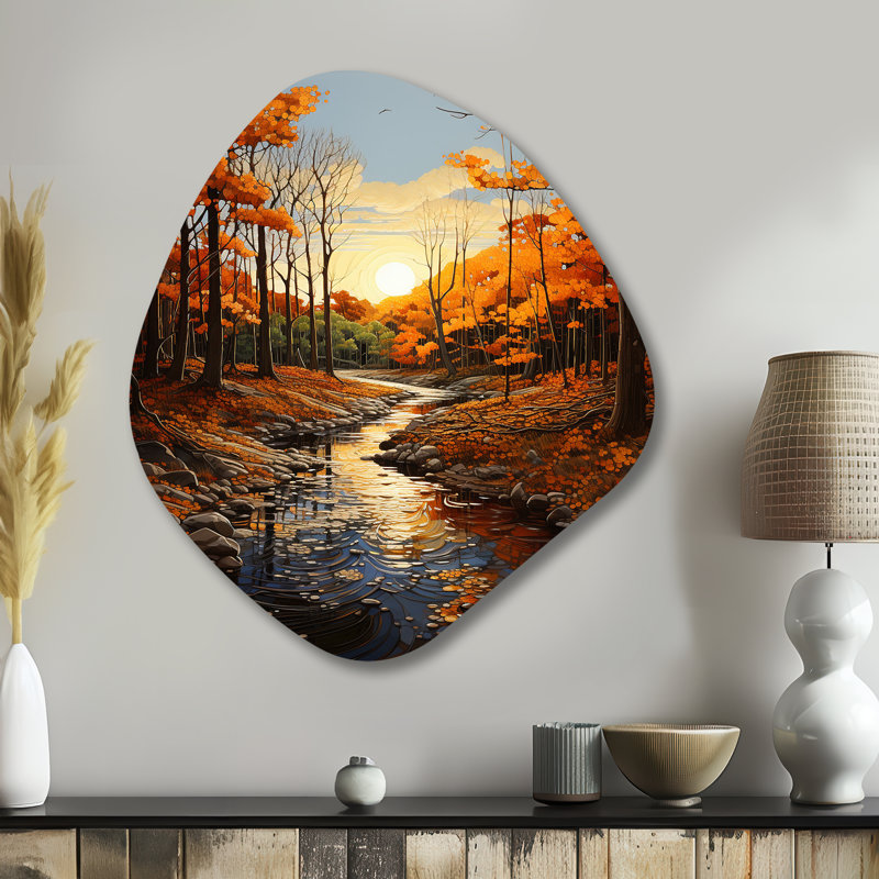 «Birch Woods Autumn Sonata I - Unique Shape Tree Birch», reproduction d'art asymétrique en métal, H 35 po x l 31 po x P 1 po