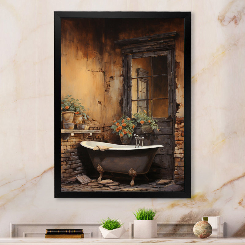 Bentina Bathroom Rustic Charm I - Art mural de salle de bain, H 44 po x l 34 po x P 1,5 po, Cadre simple noir