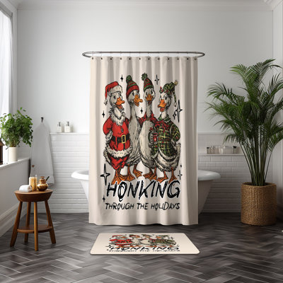 Christmas Geese Shower Curtain And Bath Mat