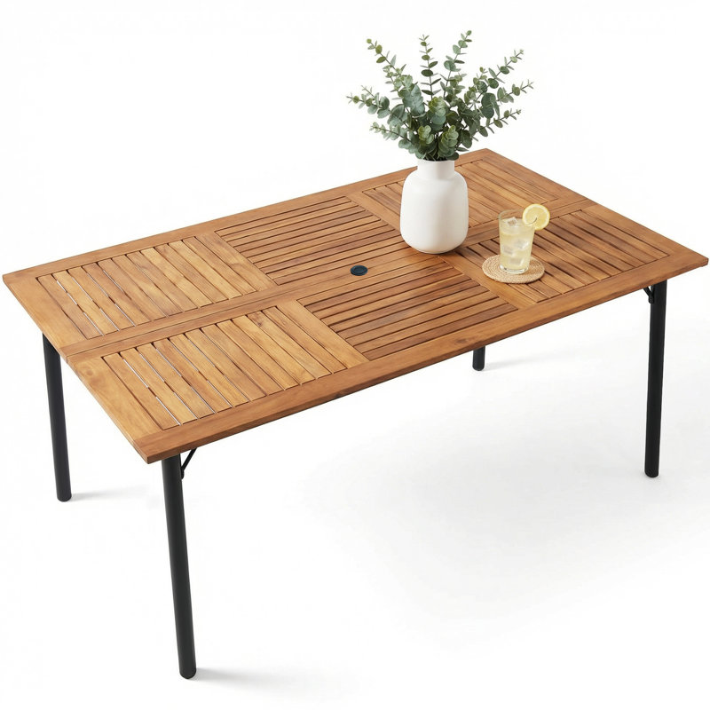 Table de salle à manger d'extérieur rectangulaire en bois d'acacia avec trou pour parasol L 63 po x l 36 po