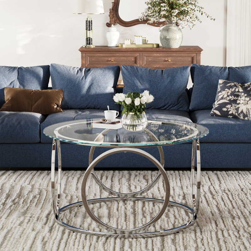 Table basse ronde en verre trempé et cadre chromé de 31,5 po
