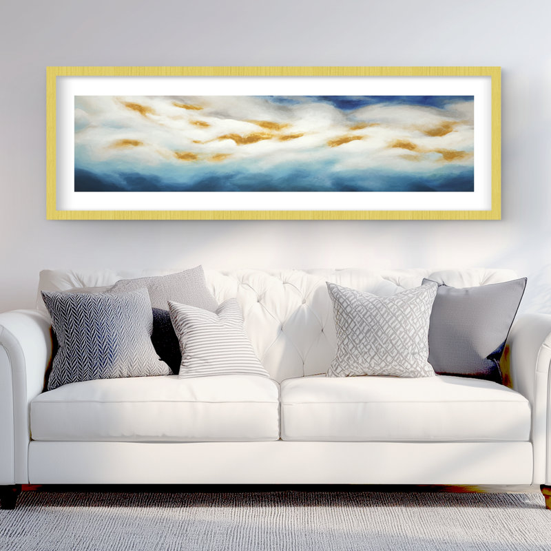 Paysage abstrait - reproduction encadrée avec passe-partout pour la décoration intérieure, H 60 po x l 20 po, Doré