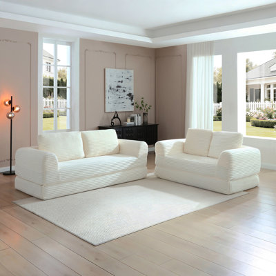 Canapé-lit convertible 2-en-1 pliant, canapé-lit en velours côtelé moderne avec 2 * coussins, ensemble de canapé modulaire rembourré désossé avec lit escamotable, canapé-lit pliant pour le salon beige