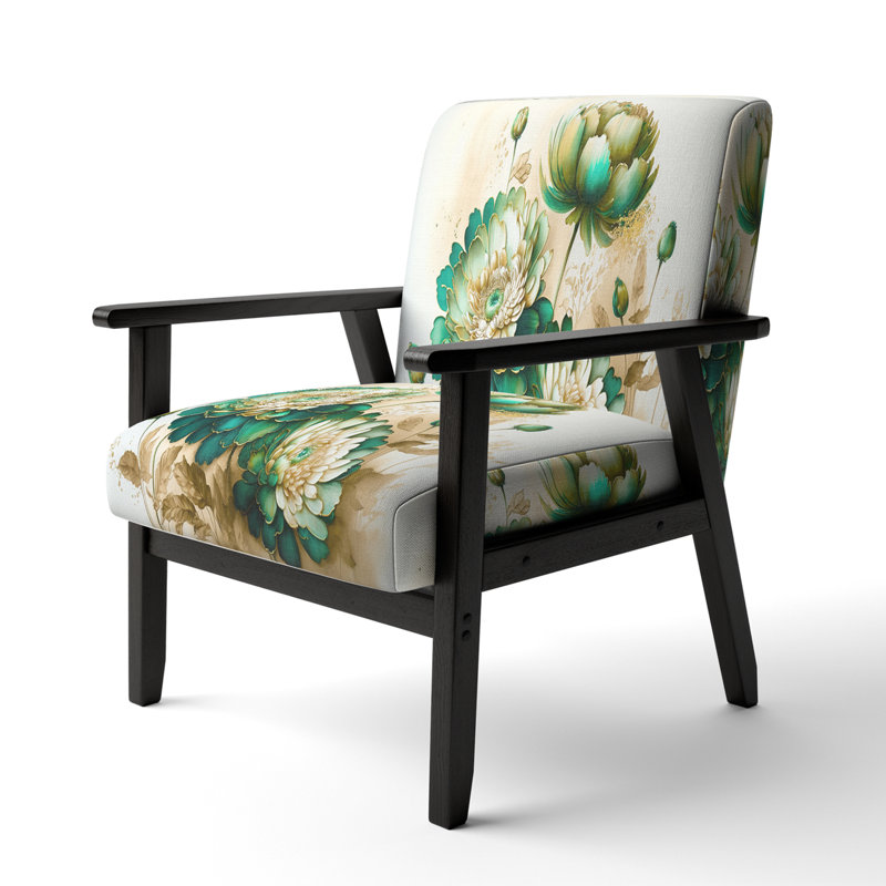 Green Blooming Daisy I - Upholstered Farmhouse Arm Chair, Green Accent Chair