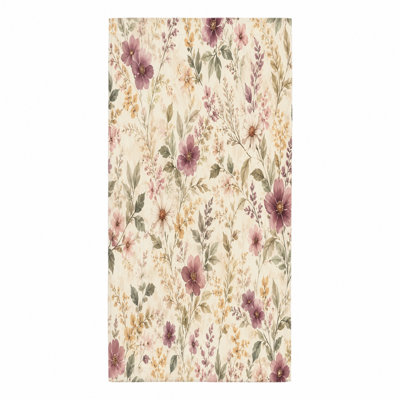 Ensemble de 1 serviette de plage à motif floral délicat avec des fleurs mauves et des feuilles vertes sur fond crème. Grande microfibre pour la natation, les voyages, le camping et les unisexes.