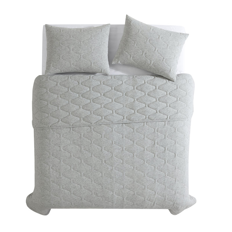 Jersey Gray Cotton Blend 3 Piece Quilt Set, Queen Quilt + 1 Sham + 1 Pillowcase