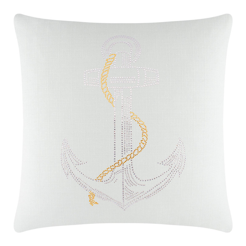 Coussin Sparkles Home Anchor | Motif nautique strass | Bourre en polyester | Lavable à la machine, 16 po x 5 po, Blanc