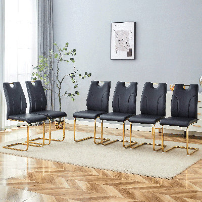 Set of 6 PU Dining Chair Set - Uniquely Designed with Metal Legs