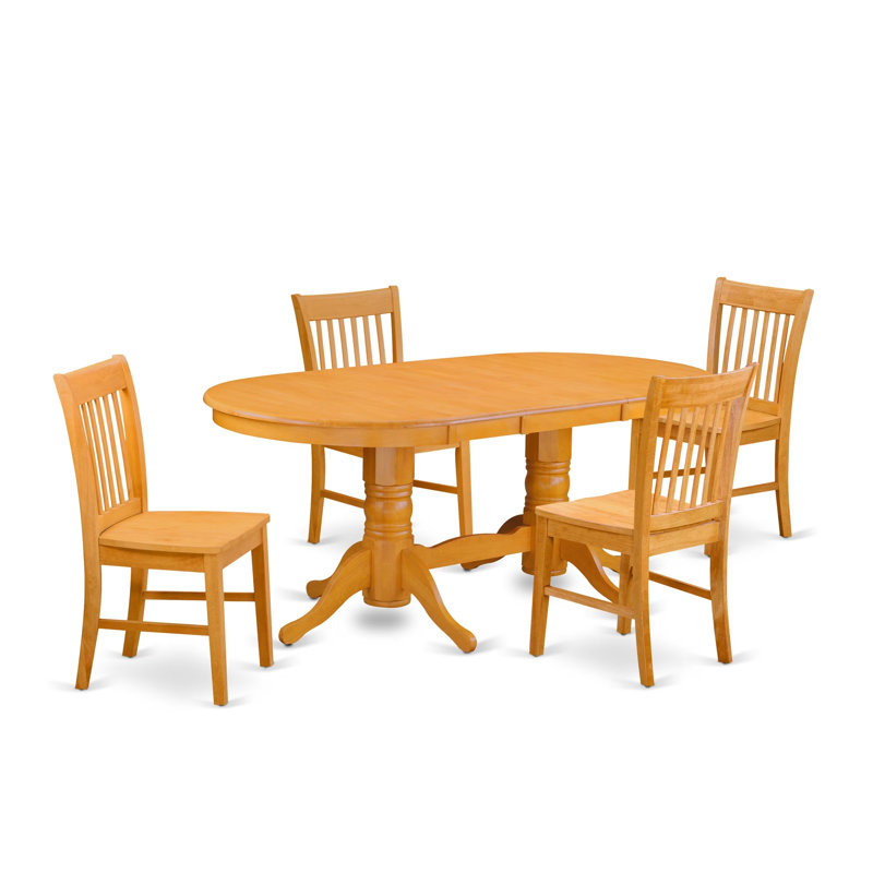 Ensemble de salle à manger 5 pièces pour 4 personnes comprenant une table ovale avec rallonge papillon et 4 chaises, 101,6 x 193,2 cm, chêne