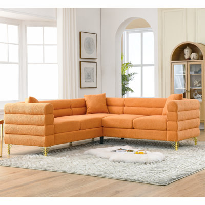Large 81.5-inch Corner Couch, L-shaped 5. Streamline Modern Style For Office. Solid Wood & Metal Frame. Fabric, Foam Filled. 3 Pillows, 250 Lbs Seat Capacity. Quick Delivery From Us Warehouse