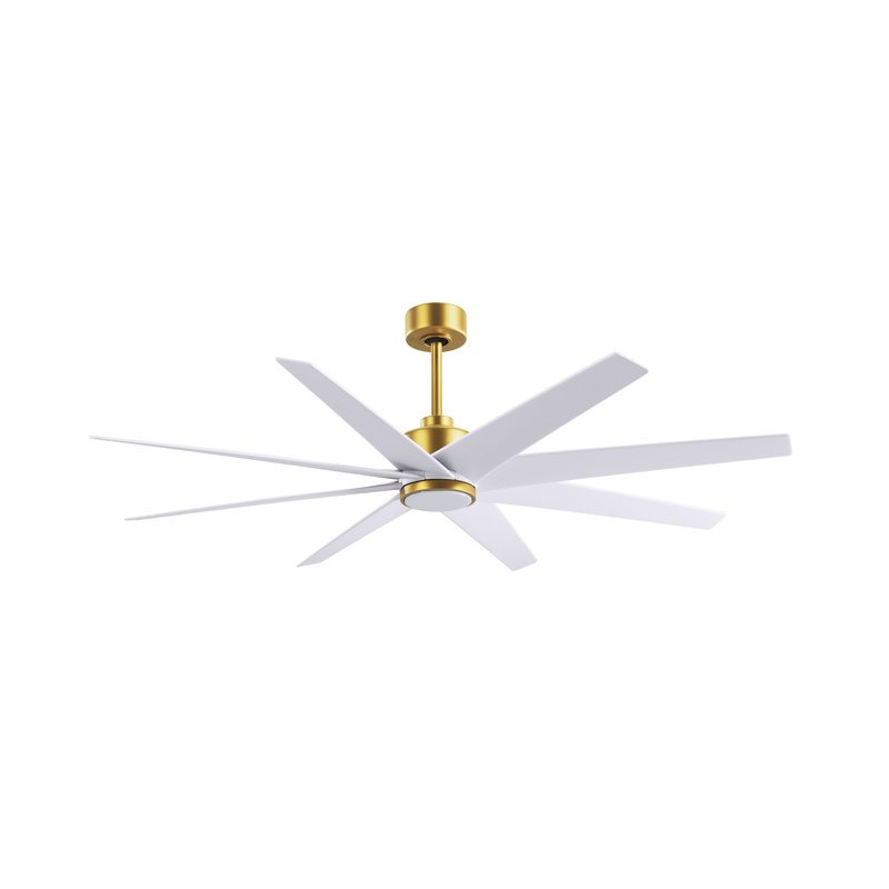 Ariella - Ventilateur de plafond à huit pales - DEL intégrée, Laiton brossé, Blanc mat