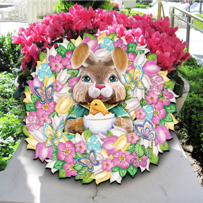 Easter Bunny Wreath Spring Holiday Door Hanger