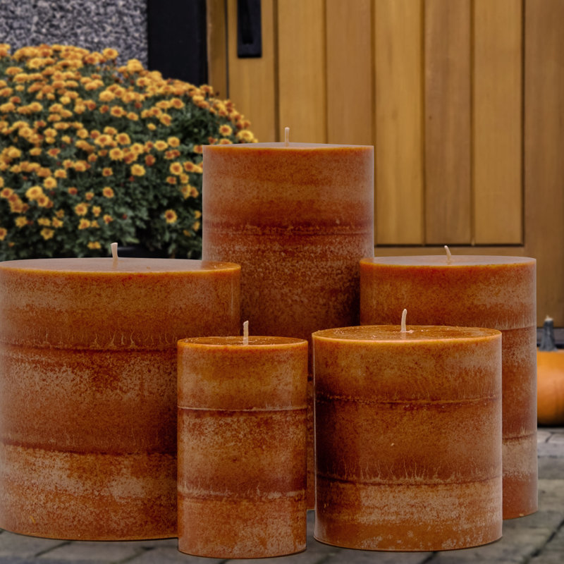 Pumpkin Scented Pillar Candle, 4" H x 4" W x 4" D