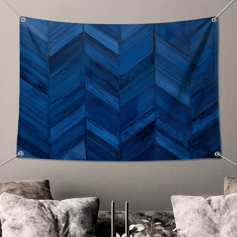Tapisserie murale à motif de chevrons bleus - Décoration murale à chevrons, H 50 po x l 60 po avec 4 œillets