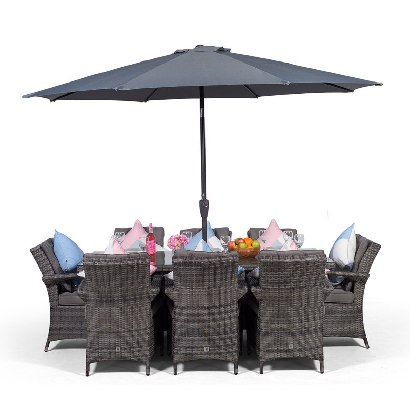 Karas 8 Seater Dining Set with Cushions and Parasol