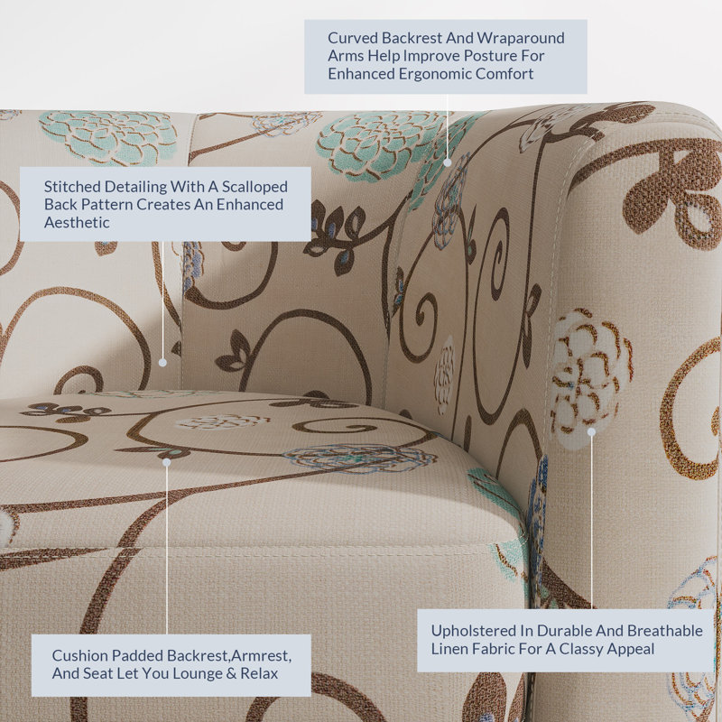 Fauteuil demi-tonneau de 26,77 po Munson, Beige / lin bleu