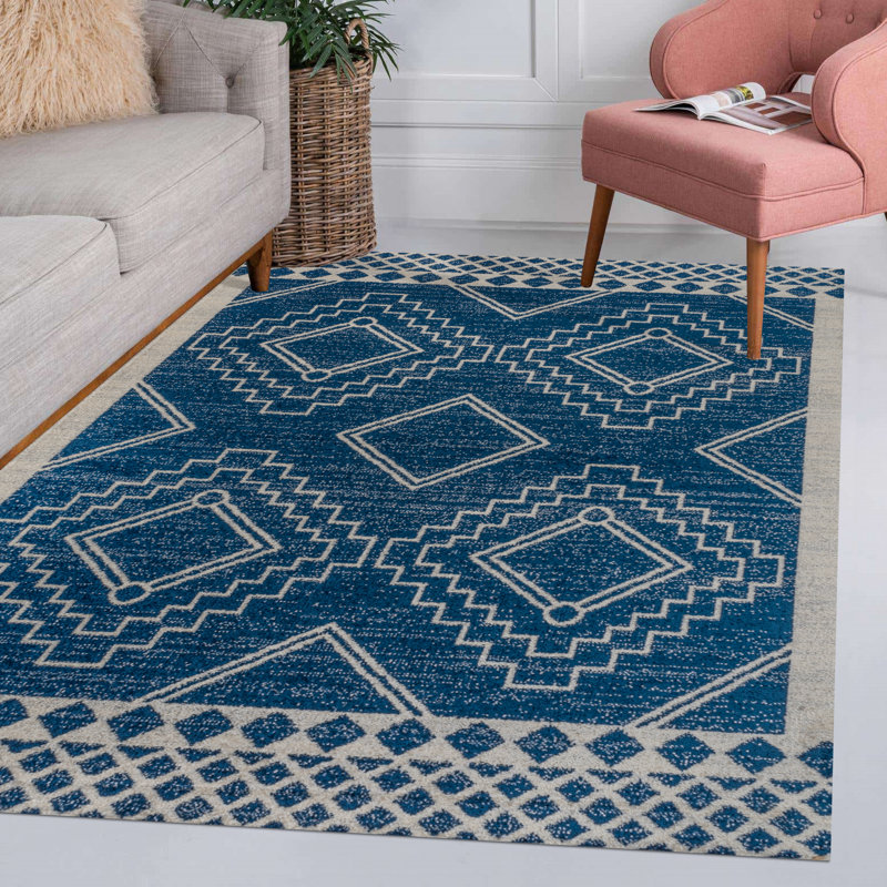 Amir Moroccan Beni Souk Navy/Ivory Rug, Rectangle 3' x 5'