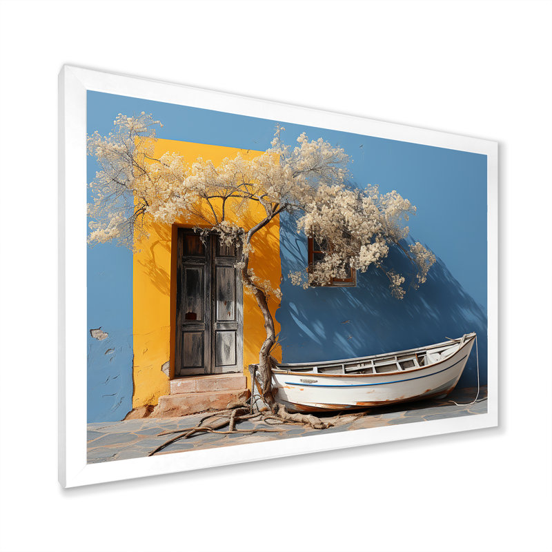 Paysage côtier moderne, impression sur toile, Cadre simple blanc, H 30 po x l 40 po x P 1,5 po