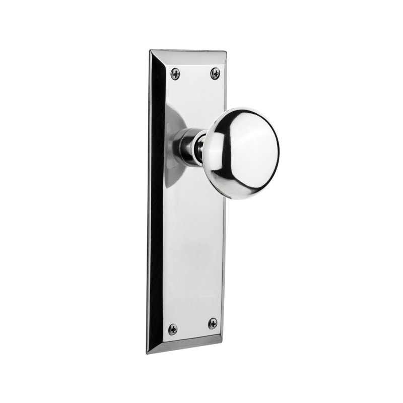 New York Plate with New York Door Knob, Bright Chrome