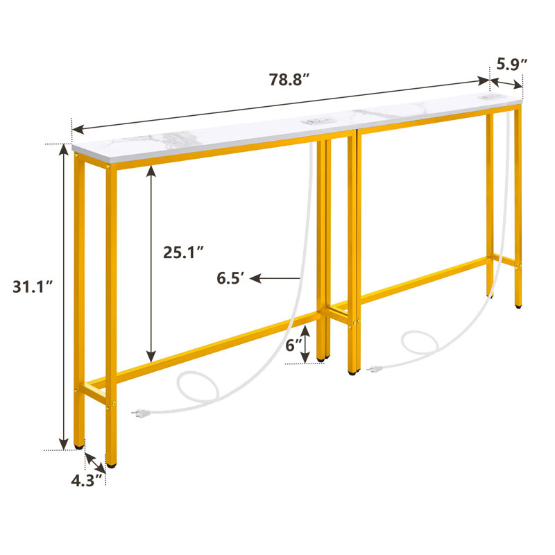 5.9" Console Sofa Table with Power Outlets and USB Port,2 Pack