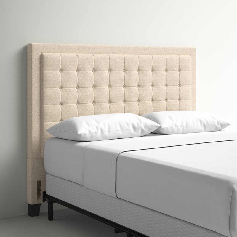 Tête de lit tapissier Kaster, Lin beige, Grand