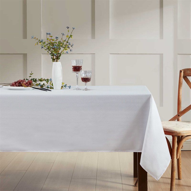 Lincoln Stripe Fabric Tablecloth, White, 104" Rectangle
