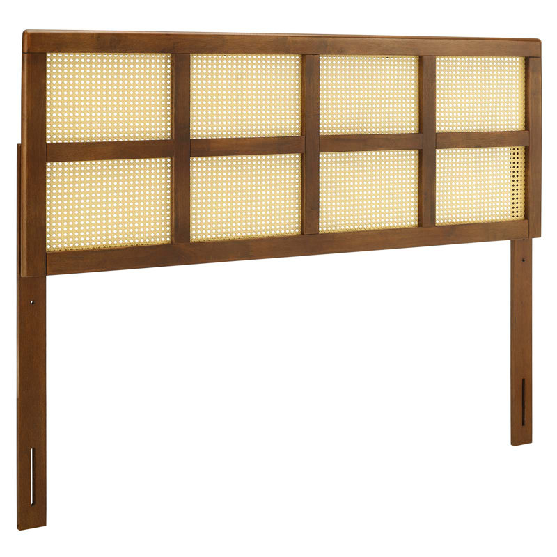 Luana Cane Mid-Century Modern Headboard by Modway, King, Walnut
