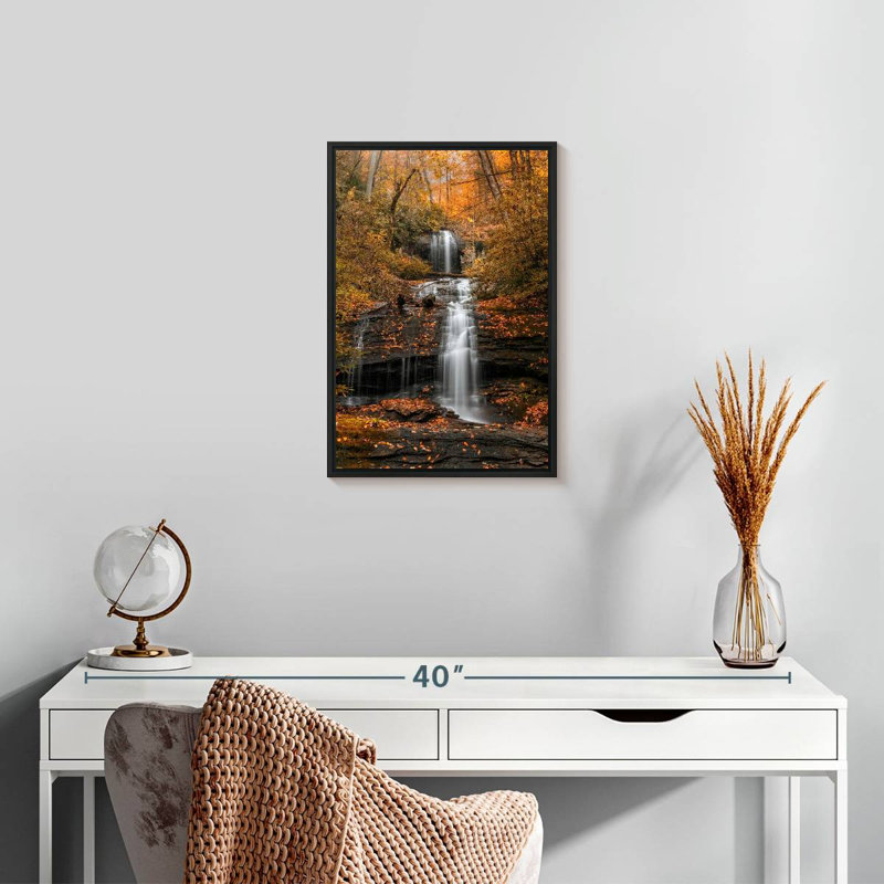 Automne chute d'eau Minnehaha, 13 po x 19 po, Cadre flottant noir