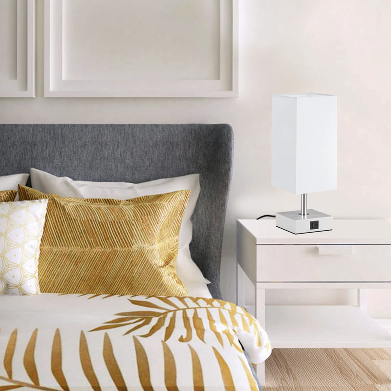 Lampe de table tactile avec 2 ports de charge USB, Blanc, Blanc