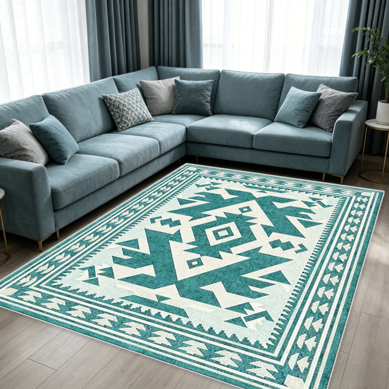Teal carpet-easy to clean, machine-washable, soft and comfortable; suitable for door mats, kitchens, living rooms, bedrooms, corridors, and laundry areas. Easy to clean, durable carpet for home decoration.