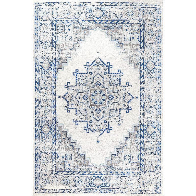 Clarice Inigo Cottage Medallion Blue/Gray Rug, Rectangle 3' x 5'