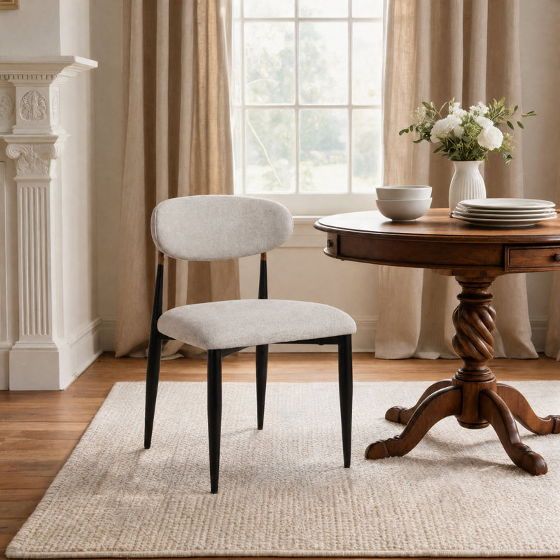 Chaise de salle à manger moderne rembourrée avec dossier incurvé et pieds en métal (lot de 2), Lin, Taupe, Noir