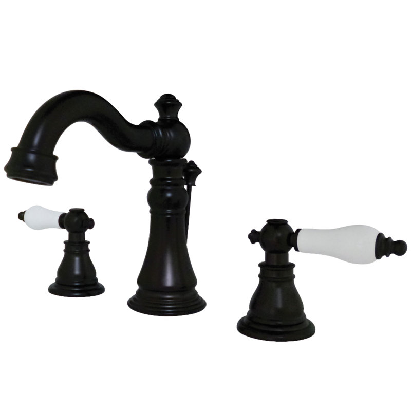 Kingston Brass American Patriot Two-Handle 3-Hole Deck Mount Widespread Bathroom Faucet with Retail Pop-Up Drain
