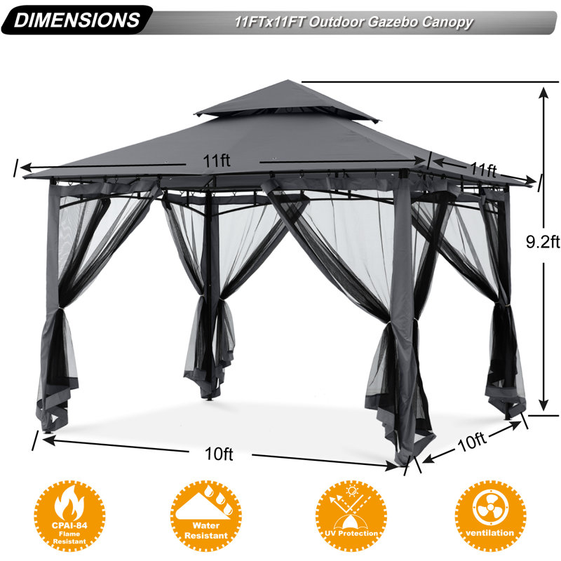 Steel Patio The Soft Roof Gazebos, Dark Gray, 11 Ft. W x 11 Ft.