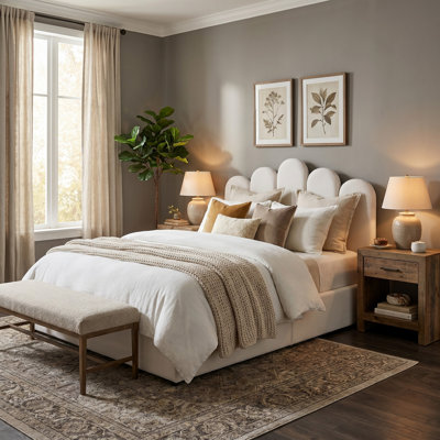 Velvet Palm-shaped Headboard Queen Bed Frame with Lift Up Storage, No Box Spring Needed, Cream