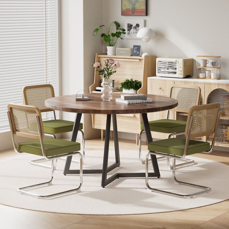 Ensemble de table de salle à manger Mid Century, Vert / Argent, 5 pièces: table, 4 chaises, Noyer