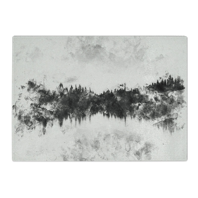 Tempered Glass Forest Reflecting on a Lake Chopping Board, 28.5 cm x 39 cm