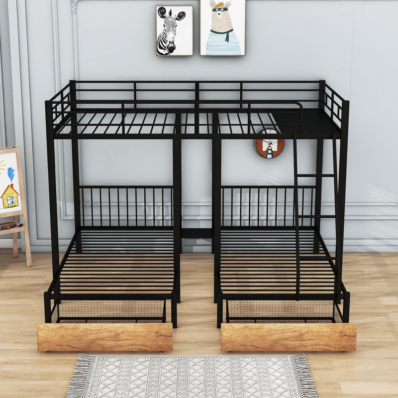 Vittoria Full over Twin and Twin 2 Drawer Triple Bunk Bed by Mason Marbles, Black
