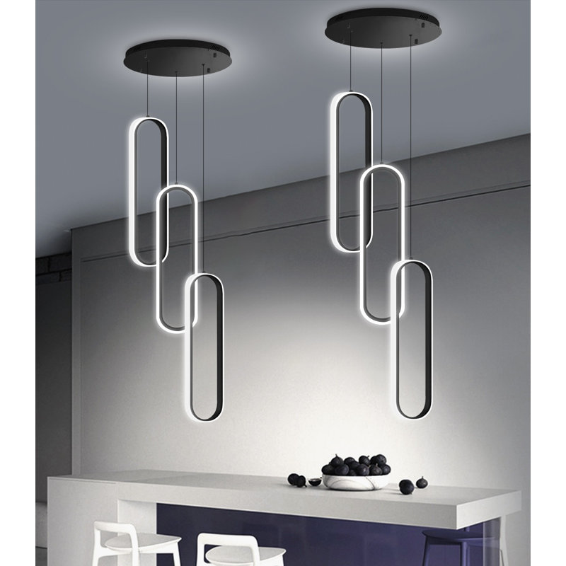 Lustre moderne 78 po à 3 anneaux à DEL moderne et glamour à intensité variable, Matte Black