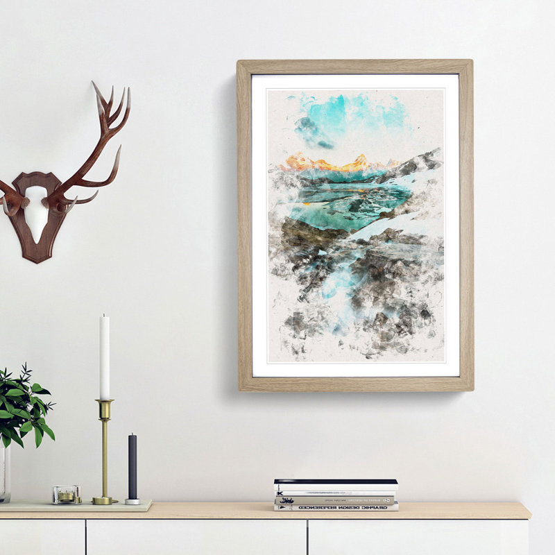 Mountain View in Switzerland - Picture Frame Painting Print, Oak Framed, 33cm H x 24cm W x 2cm D